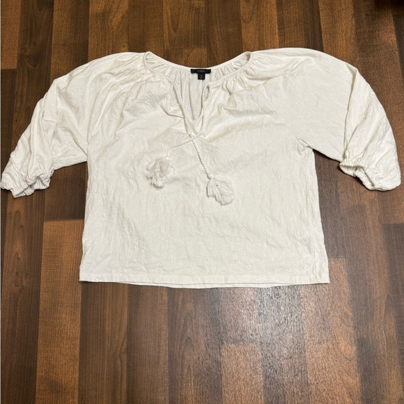 J. Crew Cream 3/4 Sleeve Tie Front Blouse - Picture 1 of 9